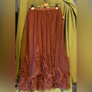 Anthropologie Rose pink Maxi Skirt with Ruffles